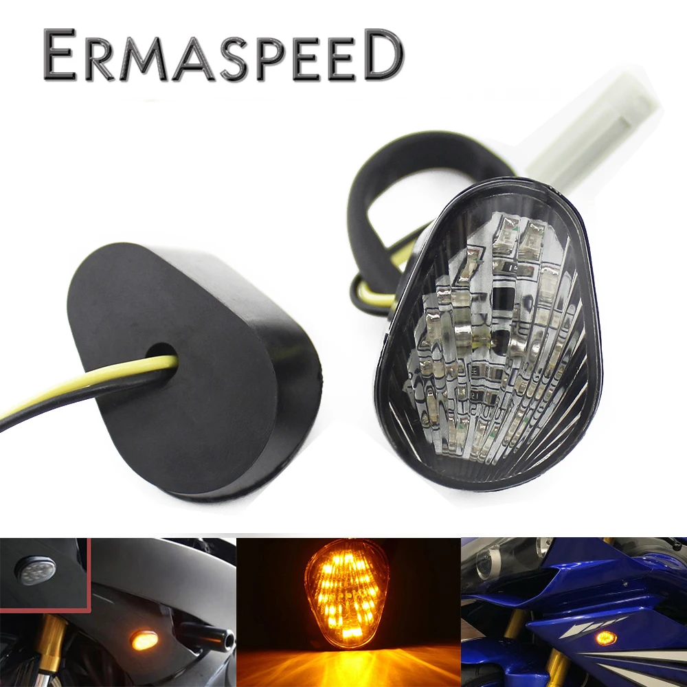 

2PCS Motorcycle LED Flush Mount Turn Signals Light Smoke Housing Amber Indicator Blinker Lamp Universal for Yamaha YZF R1 R6 R6S