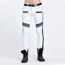 2016 Fashion Mens Biker Jeans White 2016 Runway Distressed Slim Fit Stretch Denim Pants Joggers Skinny Jeans Homme