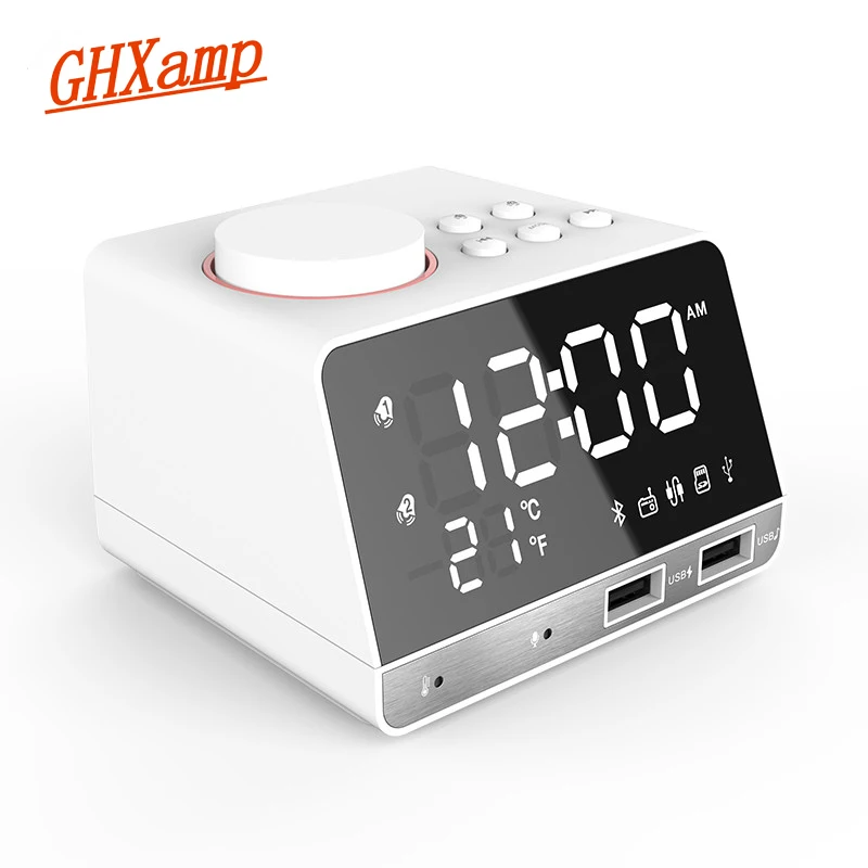 

GHXAMP LED Digital Alarm Clock FM Radio Bluetooth Speaker Wireless With Microphone Temperature Time Display USB Charge port 1PC