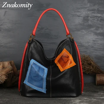 

Znakomity 2019 New Elegant Shoulder Bags Women Luxury Vintage Genuine Leather Handbags Female Large Capacity Patchwork Tote Bags