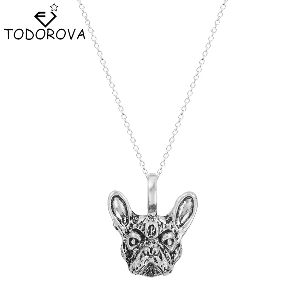 

Todorova Vintage Style French Bulldog Head Necklace Animal Dog Face Pendant Necklaces for Women Men