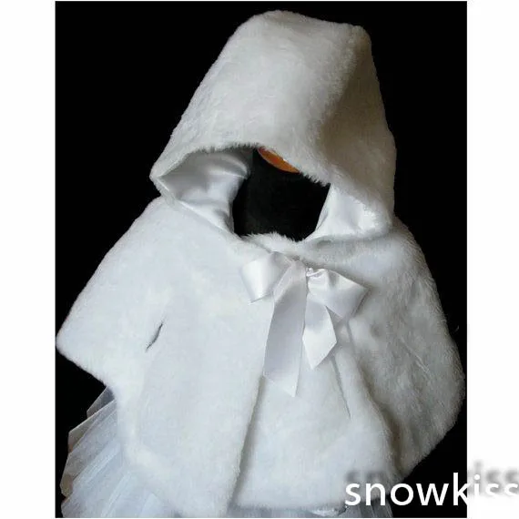 Hooded Girls Cape Ivory White Wedding Cloaks Kid Flower Girl Cape Bolero Jackets