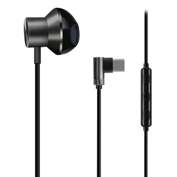 

L bending type c headphones portable Wired USB C earphones stereo earbuds with microphones For Xiaomi Huawei Samsung