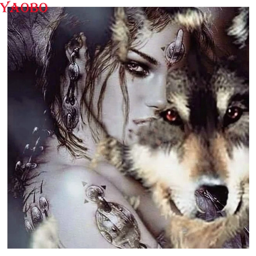 

5D Diamond Embroidery Full round square Needlework Diy Cross Stitch Women and wolf Diamond Painting mosaic Kit home decoration