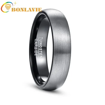 

Mens Rings 6MM Wedding Band Black 100% Tungsten Steel Anniversary Rings Engagement Ring for Men Brushed Mate Center Jewelery