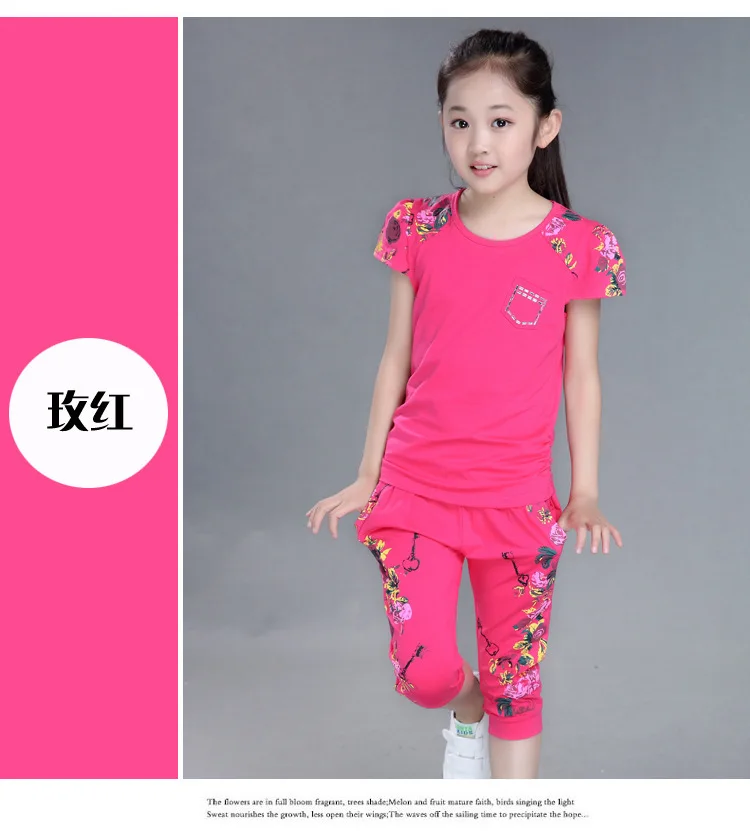 Cotton Children Clothing Sets Summer Girls Sports Suit Print Short Sleeve T-shirt+Pants 2Pcs Girls Clothes 4 6 8 10 12 14 Years (4)