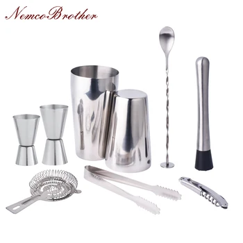 

NemcoBrother Boston Double Vodka shaker bar tools bpa free Stainless steel 304 high-end 9 pcs Whisky cocktail shakers 800 600ml