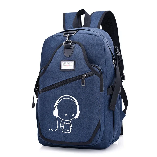 Дизайн, usb зарядка, женские рюкзаки, мужские, повседневные, для путешествий, светящиеся, Mochila, для подростков, девочек, студентов, школьные сумки, рюкзак для ноутбука - Цвет: blue