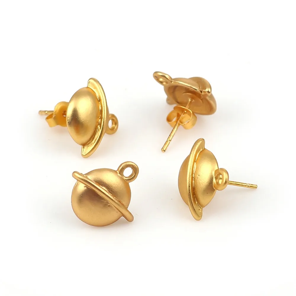 

DoreenBeads Zinc Based Alloy Ear Post Stud Earrings Findings Flower Tree Styles Gold W/ Loop Trendy Charms 20mm x 10mm, 10 PCs