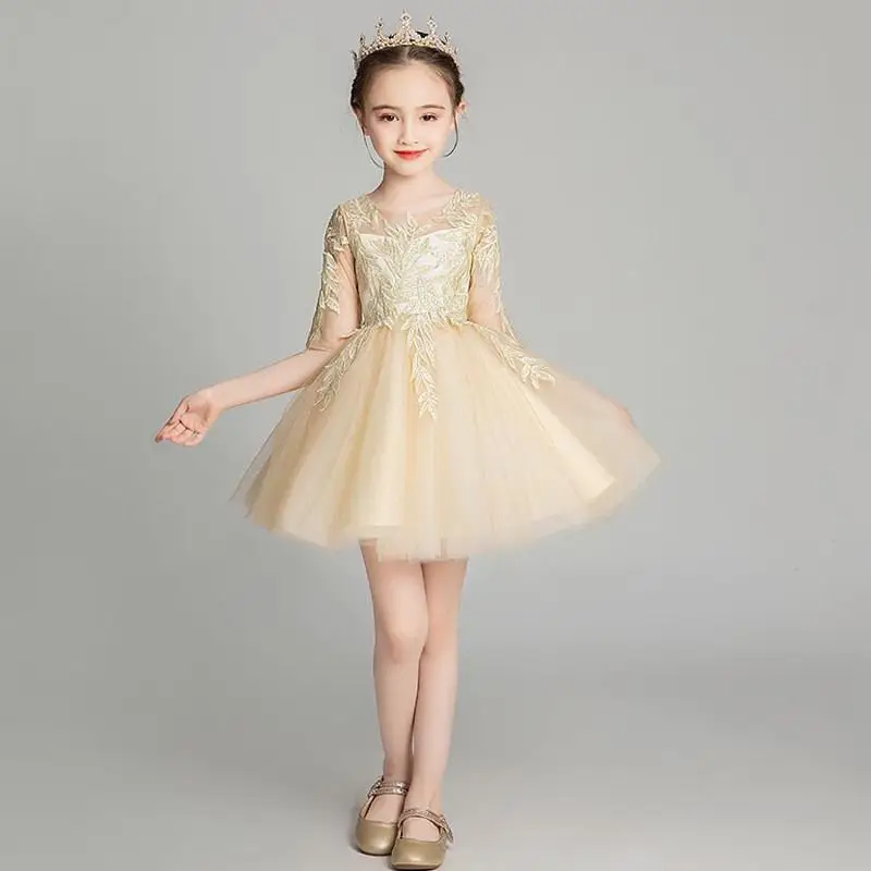Сетчатые цветы для девочек-подростков; платье-пачка принцессы; Детские платья для девочек на свадьбу, День рождения; Одежда для маленьких девочек; Vestidos F184