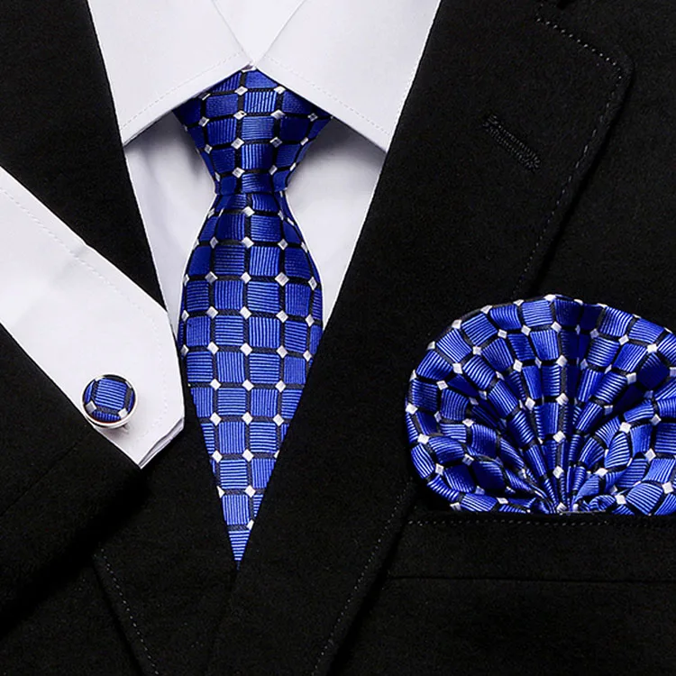 Подарочная коробка Для мужчин галстуки геометрические и Одноцветный галстук 100% шелковые нетканые Галстуки карман Квадратные Запонки