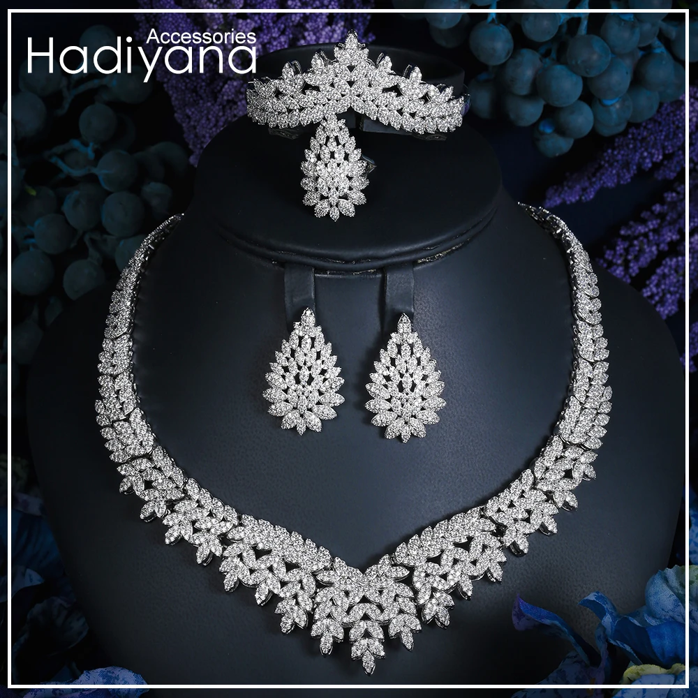 

Hadiyana Fashion Bridal Jewelry Sets Leaf Design Wedding Jewelery Party Accessories Bijoux Femme Set Jewelry With Zircon CN779-1