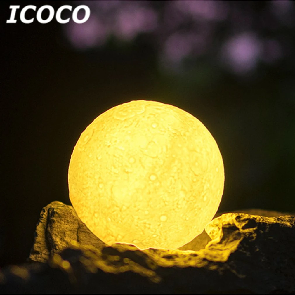 buy ICOCO USB Rechargeable 3D Moon Lamp With Base 13CM Bedroom Bookcase Night Light Vibration Sensing Home Decoration Birthday Gift
