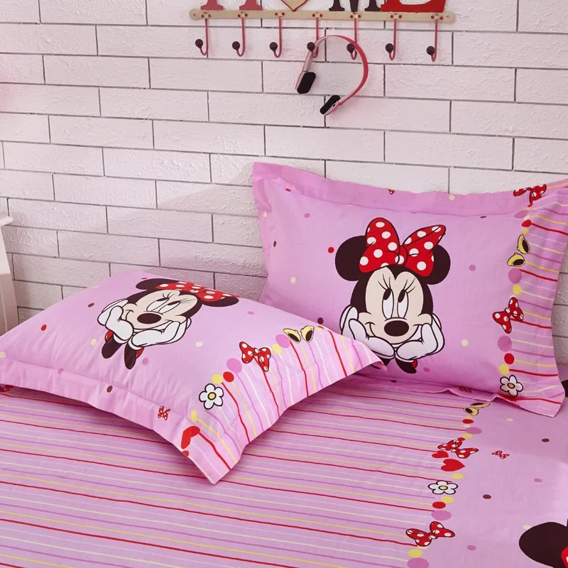 Disney Minnie/комплект постельного белья из хлопка для девочек, пододеяльник, простыня, наволочка, Комплект постельного белья