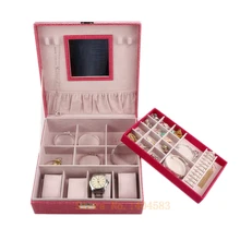 Стенд для комплекта ювелирных изделий чехол из искусственной кожи с зеркальным кольцом для часов ожерелье Органайзер настольный выставочный чехол