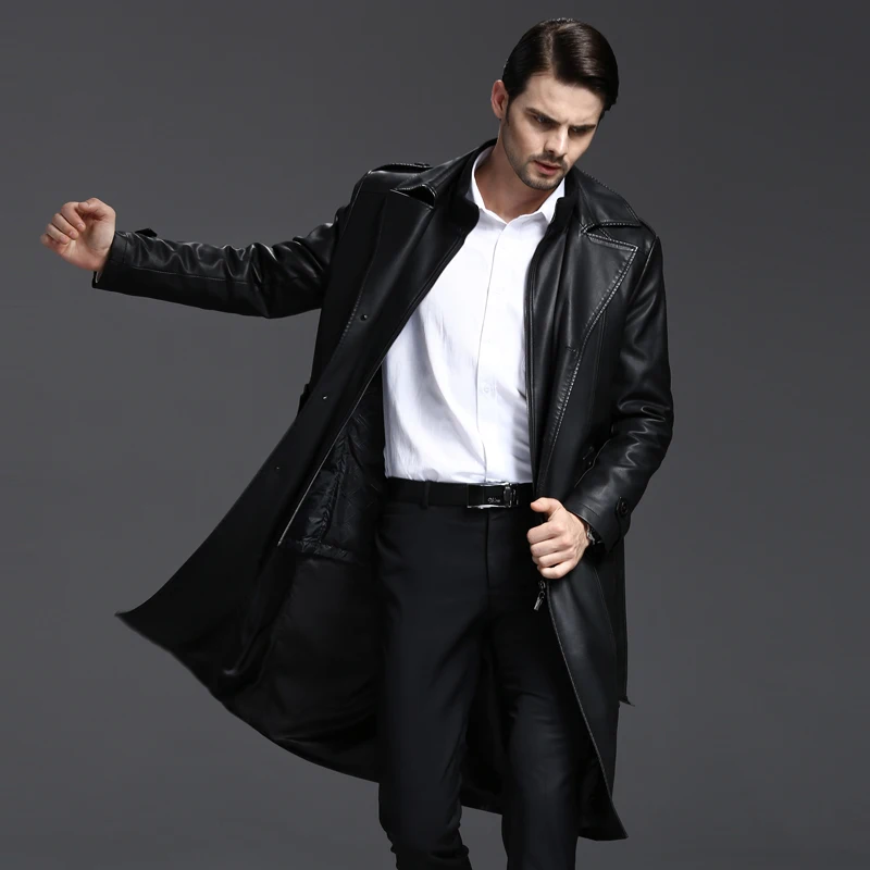 M-4XL! Big yards men's cloth!! Winter jacket long man leather leather suit collar and leather trench coat of a long motorcycle