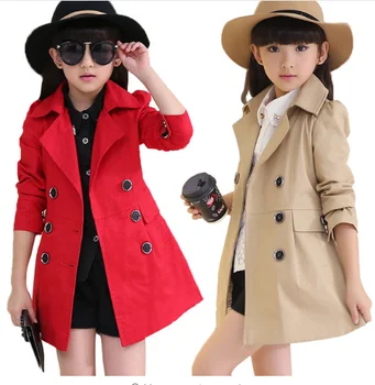 

Big Girls Cotton Clothing Children Coat Big Kids Double Breasted Three Colors Overcoats Child Spring Outwear Autumn Long Clothes