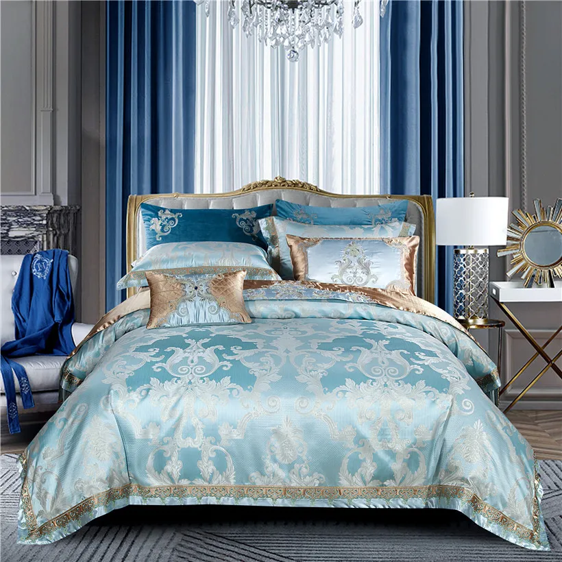 Luxury Bedding Set Blue Queen King Size Bed Set Wedding Duvet