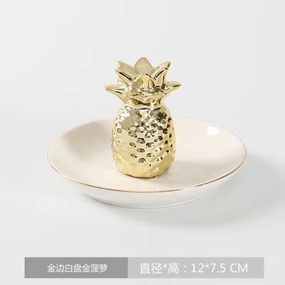 Instagram популярный Керамический Контейнер ювелирные лотки для хранения 3D милые животные кролик ананас демонстрация стенд полка домашний декор реквизит - Цвет: Golden Pineapple