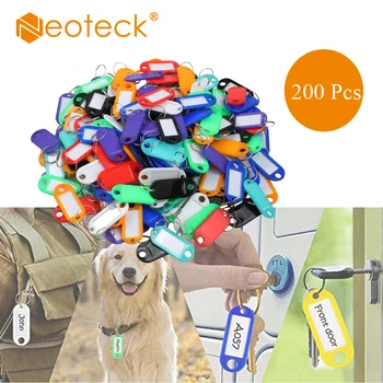 

Neoteck 200 Pcs Plastic Custom Split Ring Tags Labels Key ID Labels Tags with Key Ring Split Rings Luggage Tag