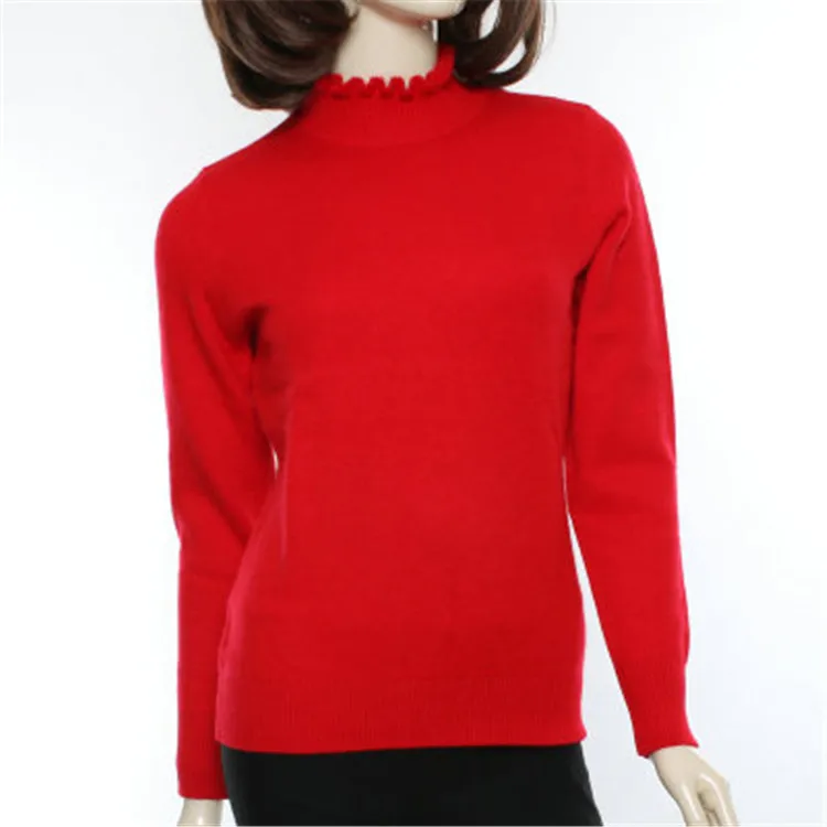 100% козья кашемир половина высокий rufffled воротник плотного трикотажа женщин Модный пуловер свитер 3 вида цветов XS-3XL Розничная mix Оптовый