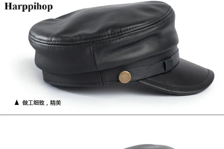 Корейская темно-синяя кепка для мужчин и женщин, студентов на осень и зиму, модная Ретро плоская шляпа из овечьей кожи, Кожаная шапка