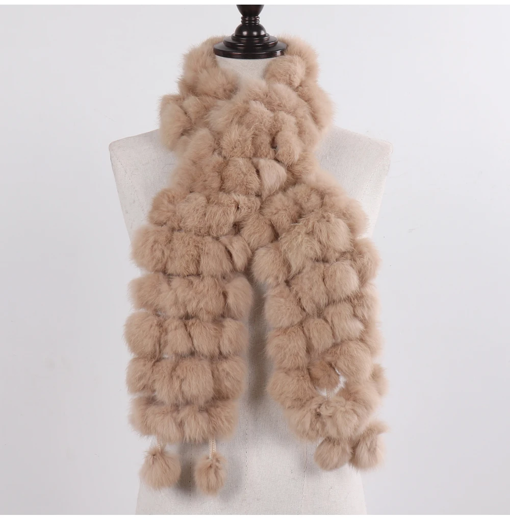 New Winter Women Real Rabbit Fur Scarf Natural Warm Rabbit Fur Muffler Girl Fashion Knitted Genuine Rabbit Fur Scarves