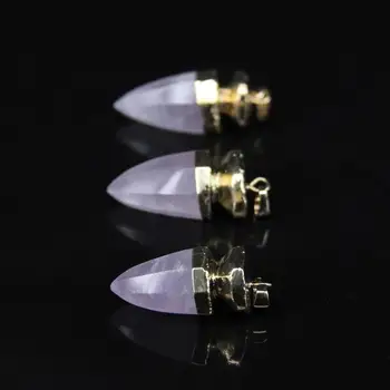 

5pcs,Paved Gold cap with Natural quartzs Crystal Faceted Slice points,Raw Pink Quartz bullet stick Pendants Necklaces