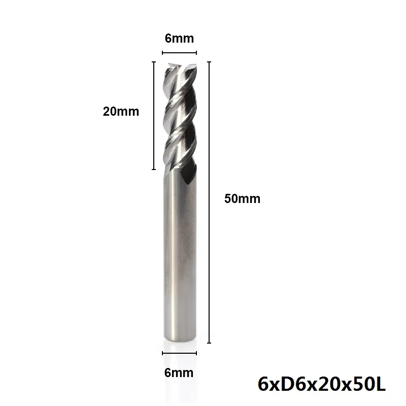 1 шт. 1-12 мм 3 флейты ЧПУ фрезерный станок бит Вольфрам Caibide спиральные концевые фрезы алюминиевые режущие концевые фрезы CNC - Длина режущей кромки: 6XD6X20X50L