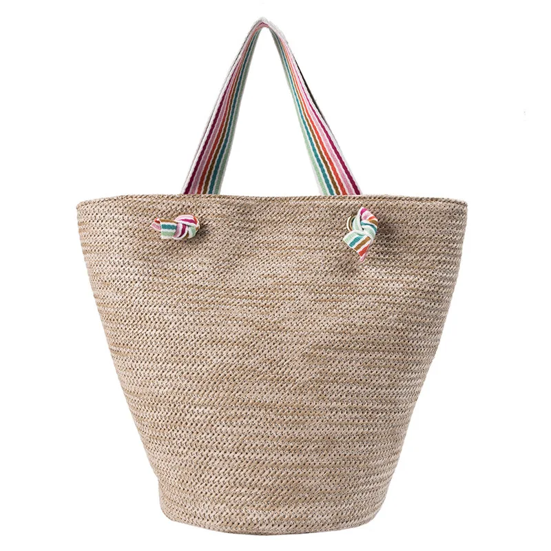 Повседневные соломенные сумки для женщин из ротанга, сумки плетеная лоза, женская сумка на плечо, радужные летние пляжные кошельки с широким ремешком