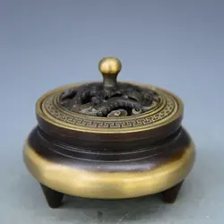 Китайский старая бронза латунь Коллекционные ручной резной дракон курильница металла ремесленных