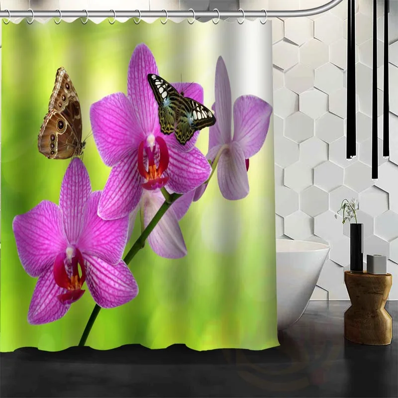 

Best Nice Custom Spring Flowers Orchid Shower Curtain Bath Curtain Waterproof Fabric For Bathroom MORE SIZE WJY#15