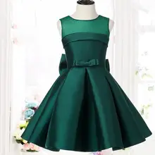 Зеленые Сатиновые вечерние платья для танцев для маленьких девочек, платье принцессы для школьной церемонии костюм для девочек-подростков детская одежда для детей от 2 до 14 лет, день рождения