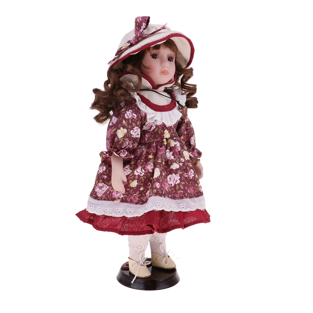 30 см прекрасная фарфоровая кукла для девочки с цветочной одеждой и подставкой для домашнего декора