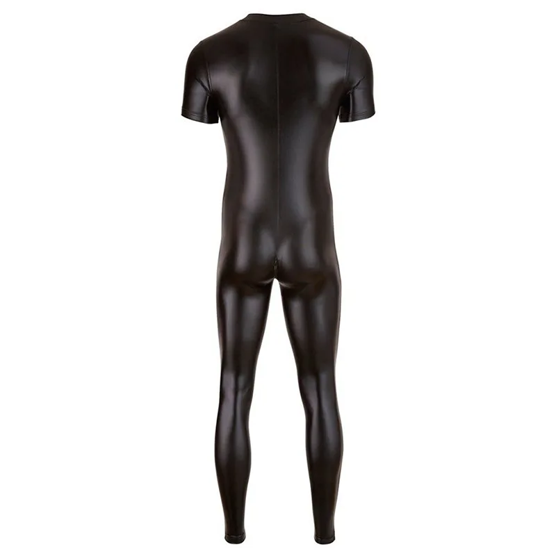 OLOEY men romper leather sexy short sleeves one-piece male romper black mens jumpsuits dj dance costume zip open bobysuits men OLOEY men romper leather sexy short sleeves one-piece male romper black mens jumpsuits dj dance costume zip open bobysuits men