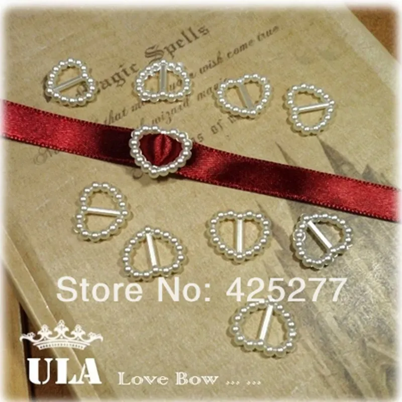 

1000/bag white 15*16mm Pearl Heart Beads Invitation Ribbon Slider For Garment Accessories 003001004001