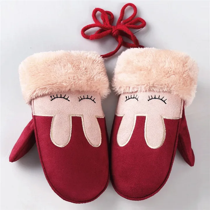 Детские перчатки с рисунком счастливого оленя на осень и зиму, теплые рождественские перчатки, Новогодние Детские перчатки, От 2 до 8 лет, детские перчатки, варежки - Цвет: rabbit red
