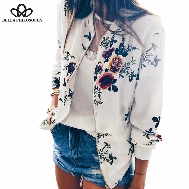 Wonder Fashion Retro Floral Print Women Coat Casual Zipper Up Bomber Jacket  Ladies Casual Spring Outwear Coats Women 2019 new