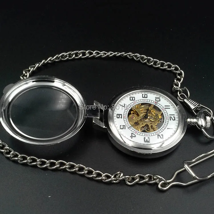 Белый с циферблатом, витым узором, карманные механические с увеличительным стеклом мужские карманные часы милый Рождественский подарок цена H093