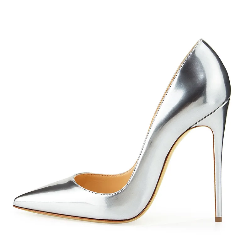 

12/10cm Heels Sexy High Heel Shoes 2018 Silver Gold Leather Woman Pumps Super High Night Club Wearings Stiletto Heels 35-42