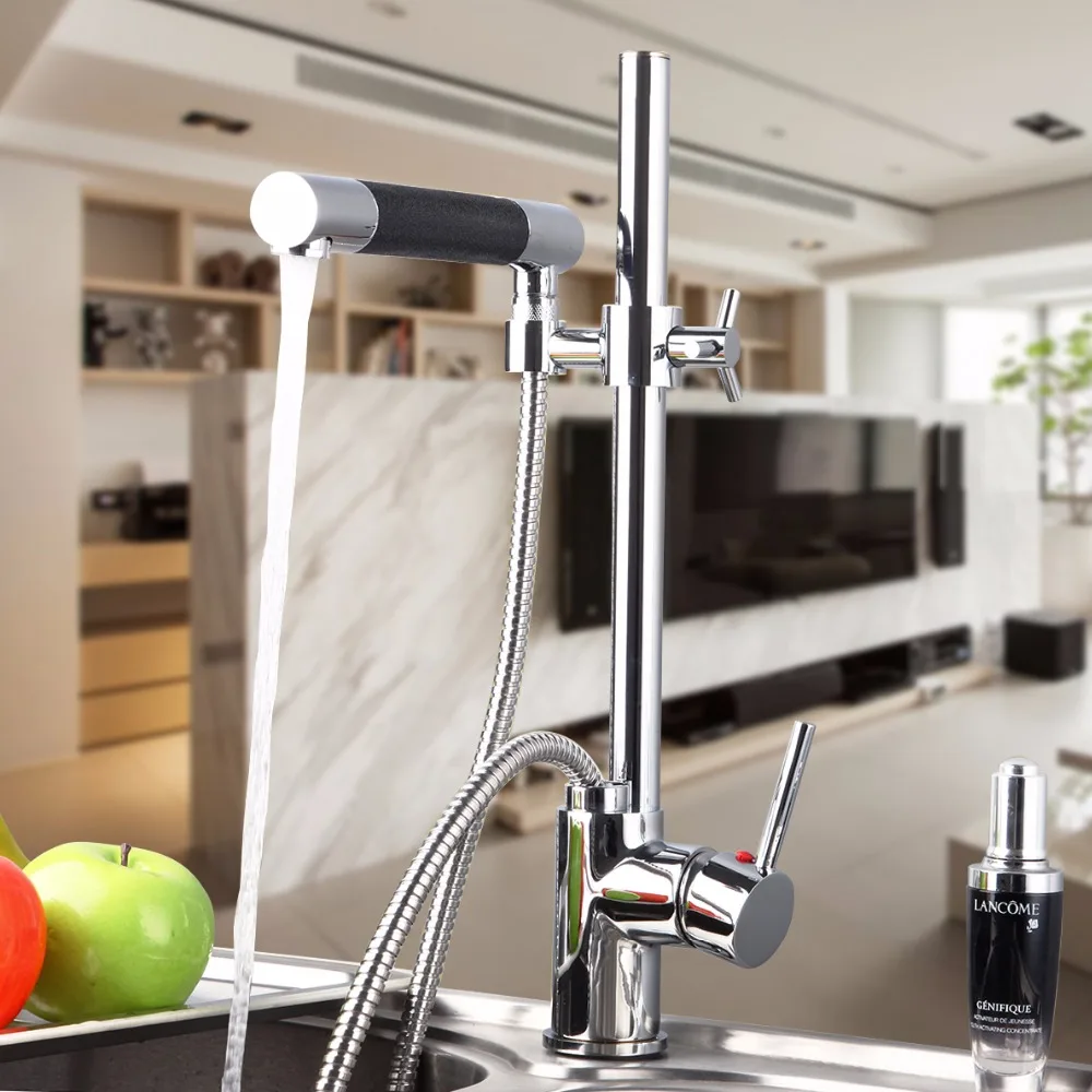 Kitchen Faucet Solid Brass kitchen Basin Faucet Hot Cold Water Tap Pull Out Chrome Finish Kitchen