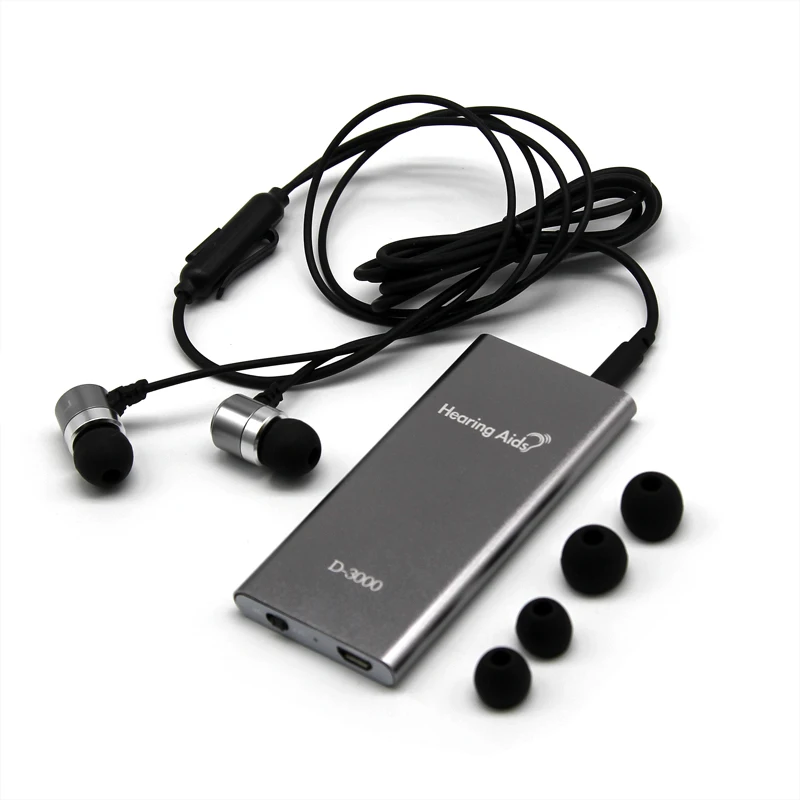 Rechargeable Hearing Aid Pocket Sound Amplifiers Adjustable Hearing Loss Wired headset microphone Ear Aids for The Elderly
