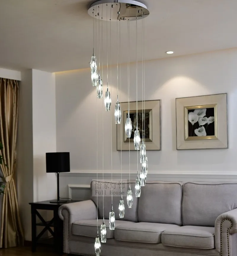 

Modern LED Long Crystal Spiral Stair Hanging Lamps Large Crystal Lamp G4 LED Lustre Lighting
