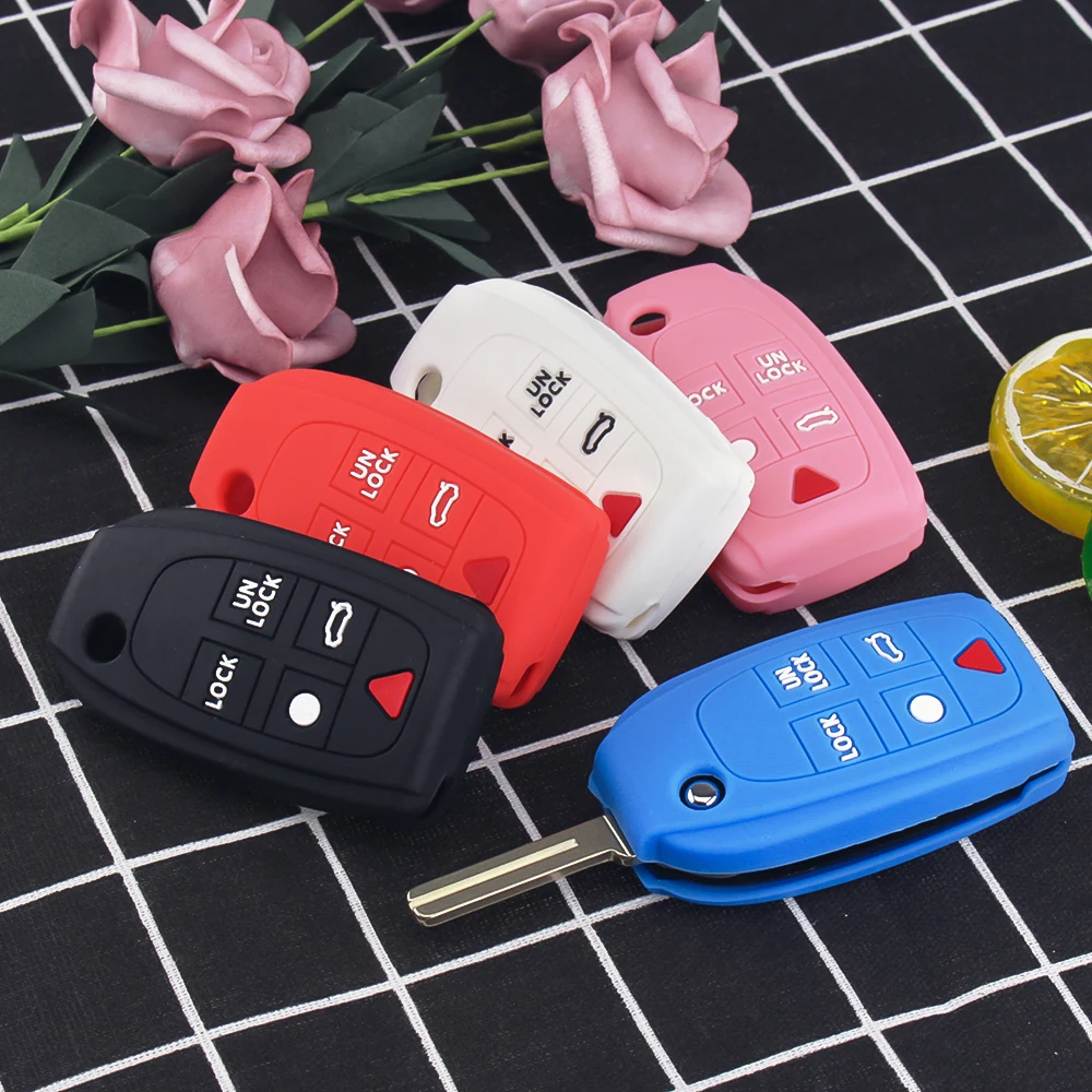 

Dandkey 5 Buttons Floding Key Cover Shell Case Silicone Rubber Car Key Case Cover Accessories Holder Skin For Volvo XC90 S80