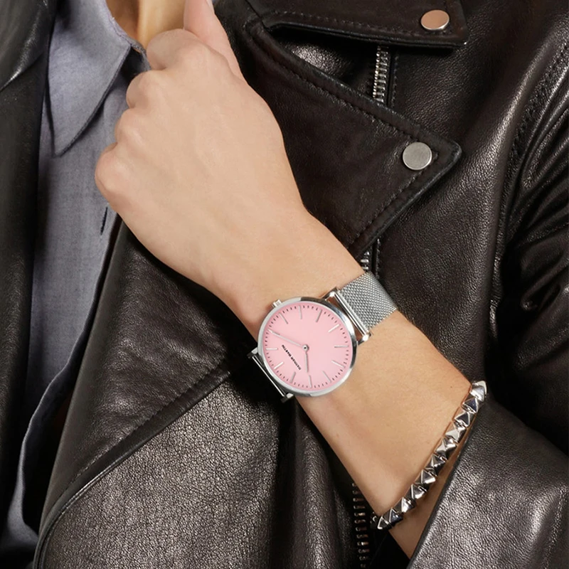 2018 Fashion Women Watches Steel Mesh with Waterproof Quartz Clock Female Wristwatch Simple Student Pink Watch 2