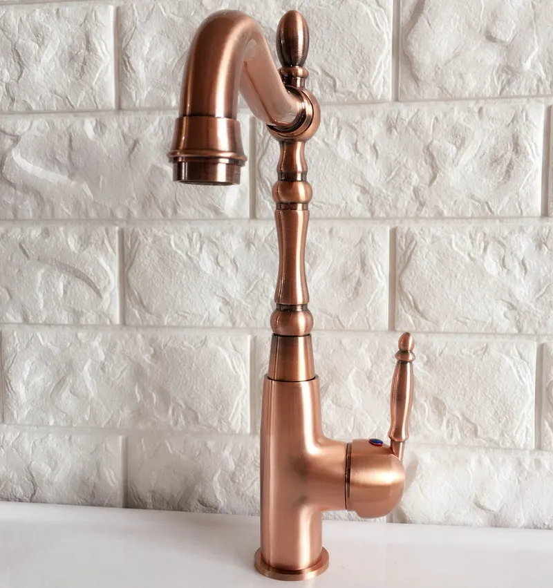 Swivel Spout Water Tap Antique Red Copper Single Handle Single Hole Kitchen Sink & Bathroom Faucet Basin Mixer Tap anf420