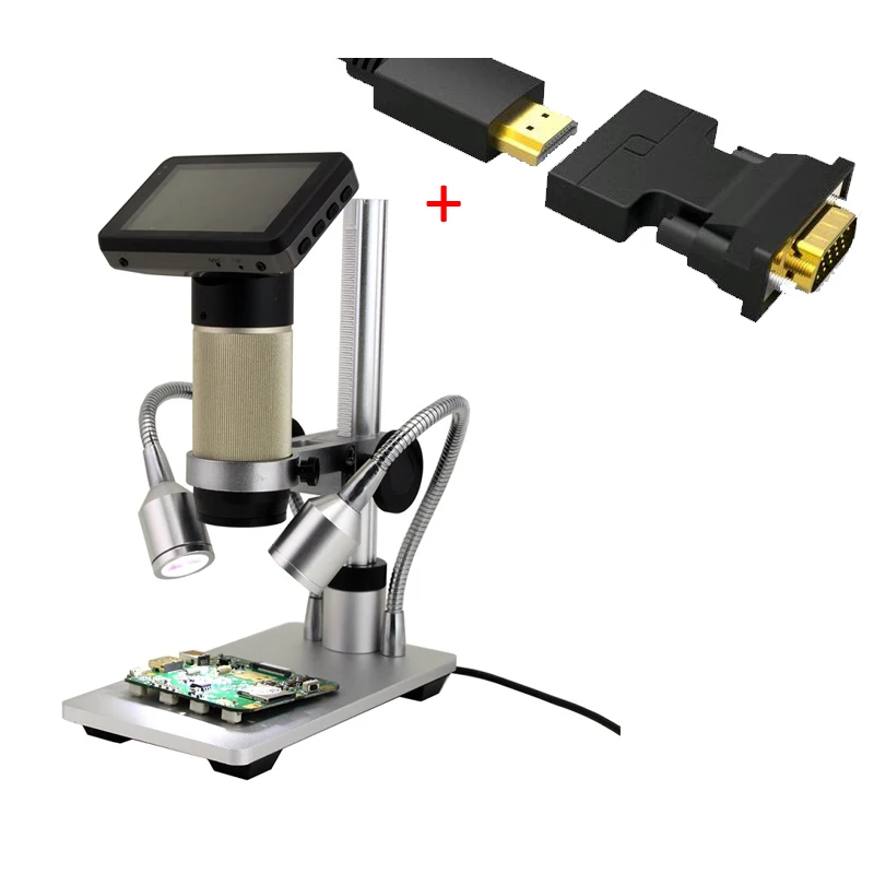 

1080P HDMI Microscope Portable 3'' LCD USB VGA Digital Microscope Soldering Tool 10-300x Long Object Distance Microscope Stand