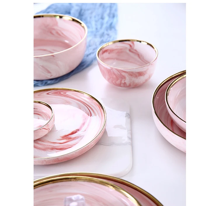 Уникальная нордическая розовая Пномпень керамическая посуда бытовая мраморная фарфоровая блюда для бифштекса тарелка миска для риса, лапши, супа столовая посуда