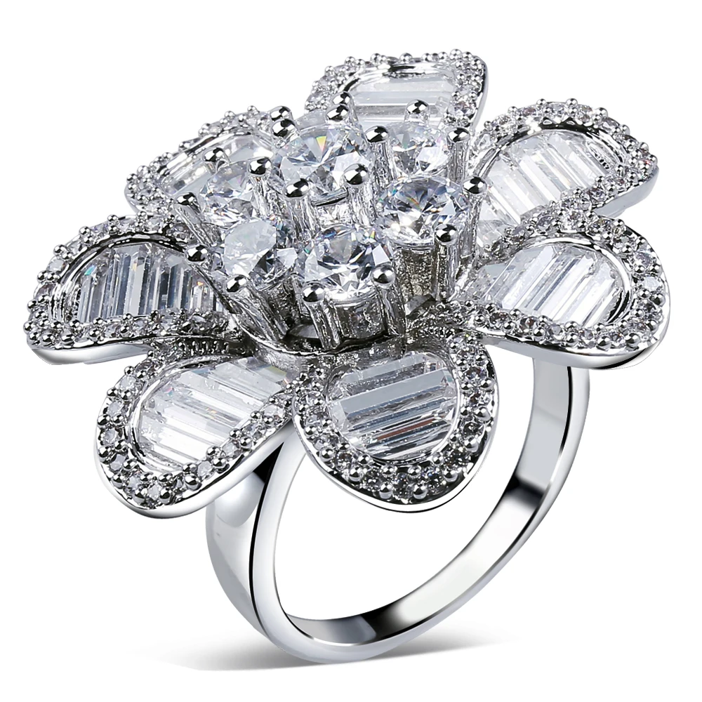 

Flower crystal Ring setting cubic zircon stone vintage rings for women Rings for girl new style Free shipping