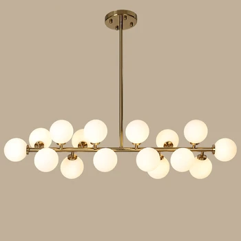 

New Design Beanstalk Pendant Lights Fixture 16 Heads Glass Shade Gold Bar Led Lamp For Dining Room Hanglamp Lamparas Colgantes